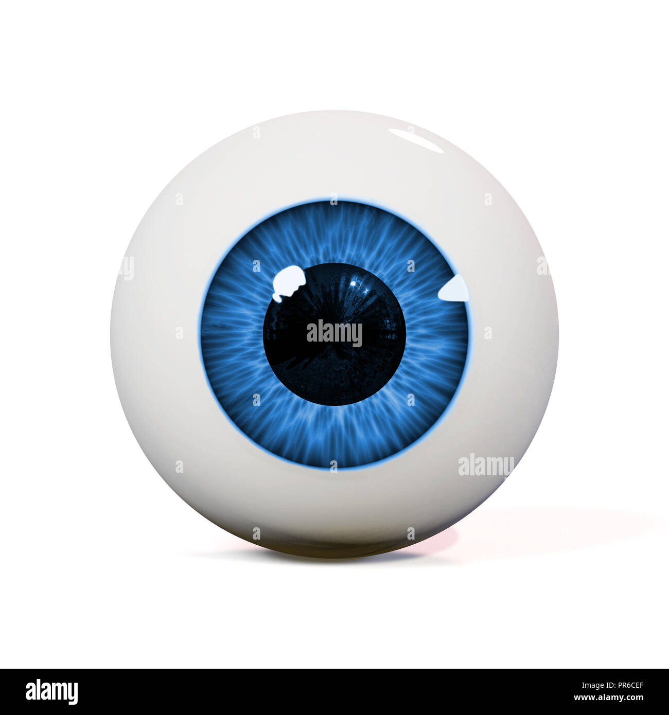 Menschliche Augapfel mit Blue Iris mit Schatten isoliert auf weißem Hintergrund (3D-Render) Stockfoto