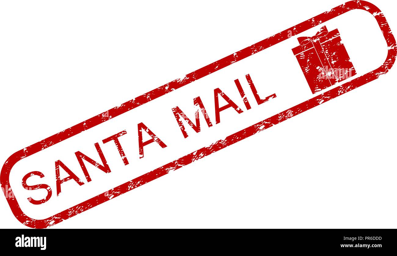 Santa claus mail Gummistempel mit Geschenkverpackung. Vektor Geschenk Lieferung Stempel auf Weihnachten und Neujahr Abbildung Stock Vektor