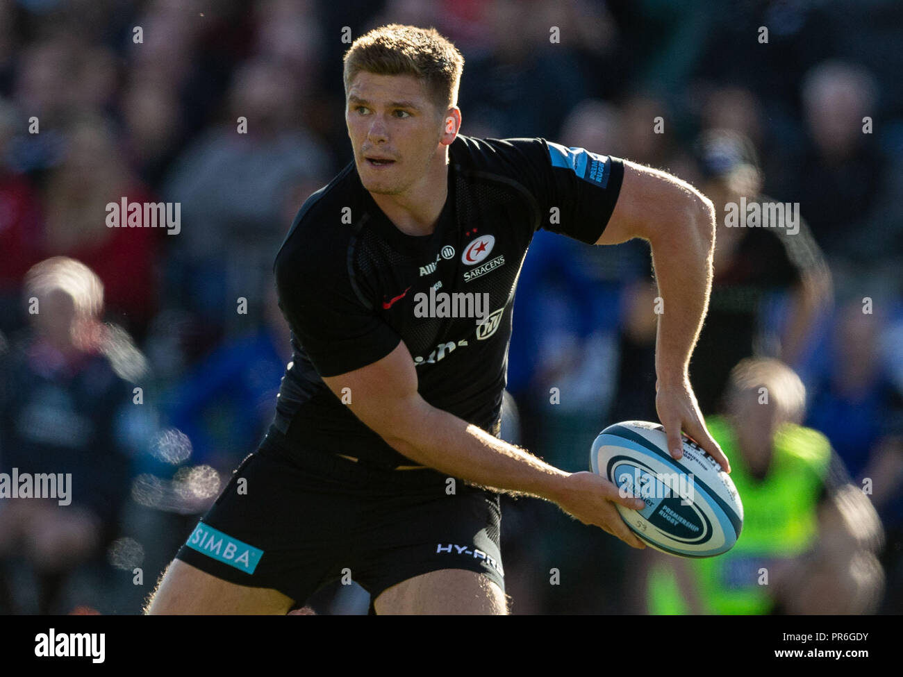 Saracens' Owen Farrell während des Spiels der Gallagher Premiership im Allianz Park, London. DRÜCKEN SIE VERBANDSFOTO. Bilddatum: Samstag, 29. September 2018. Siehe PA Story RUGBYU Saracens. Das Foto sollte lauten: Paul Harding/PA Wire. . Stockfoto