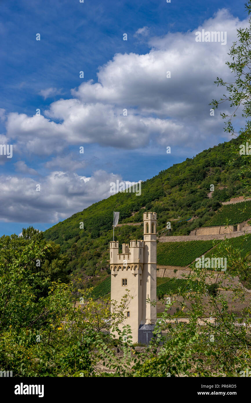 Rhein Festung Maeuseturm im UNESCO-Welterbe Oberes Mittelrheintal. Stockfoto