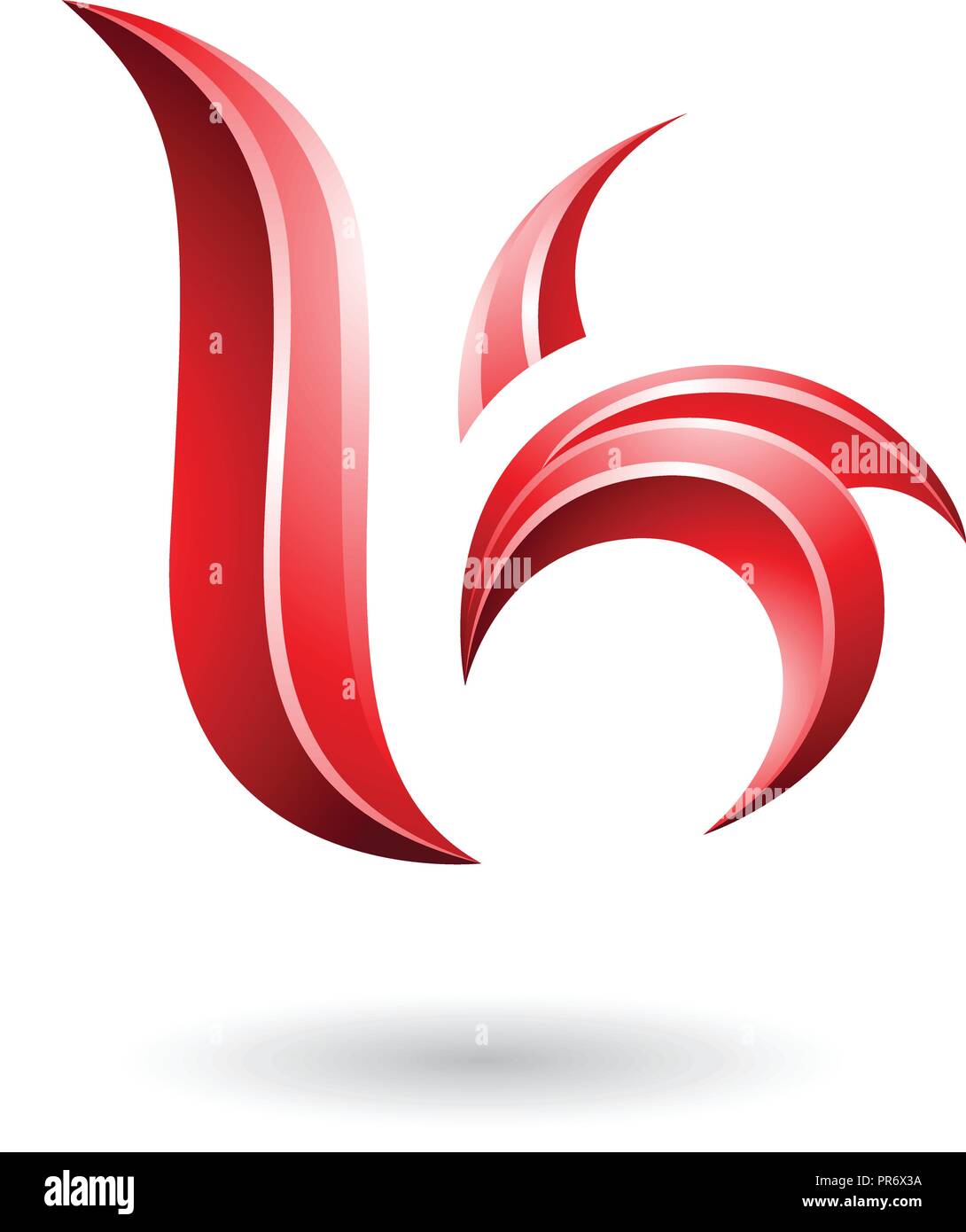 Vector Illustration der Rot glänzende Blätter geformten Buchstaben B oder K isoliert auf weißem Hintergrund Stock Vektor