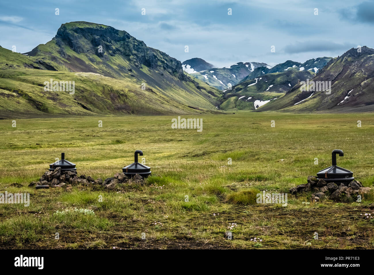 Landschaften in der Nähe der Hvanngil camp site, Wanderweg Laugavegur, Hochland von Island Stockfoto