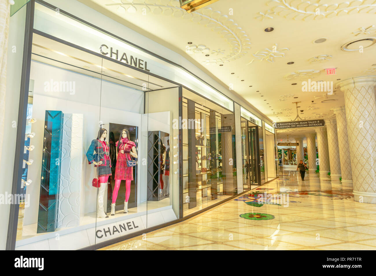 Las Vegas, Nevada, Vereinigte Staaten - 18 August, 2018: Chanel in Encore Esplanade, der verbindet Encore Las Vegas mit Wynn Las Vegas Hotel Resort Casino, einem luxuriösen Einkaufsmöglichkeiten der bekannten Marken. Stockfoto