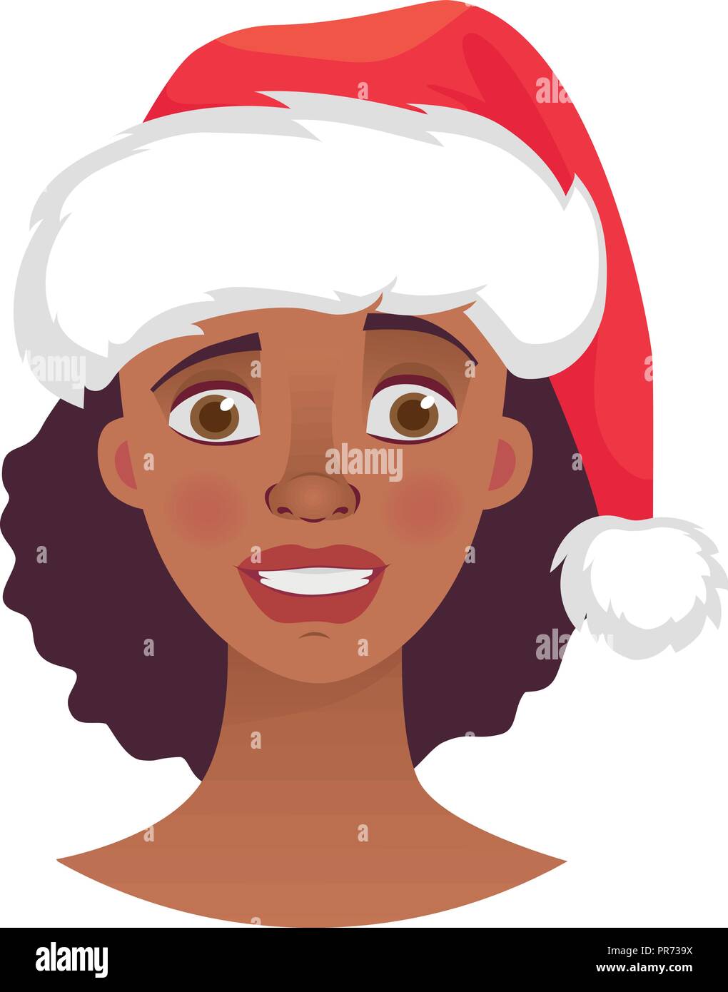 Weihnachten Frau in Santa Claus hat. Gefühle der afrikanischen amerikanischen Frau Gesicht. Mimik Vector Illustration Stock Vektor