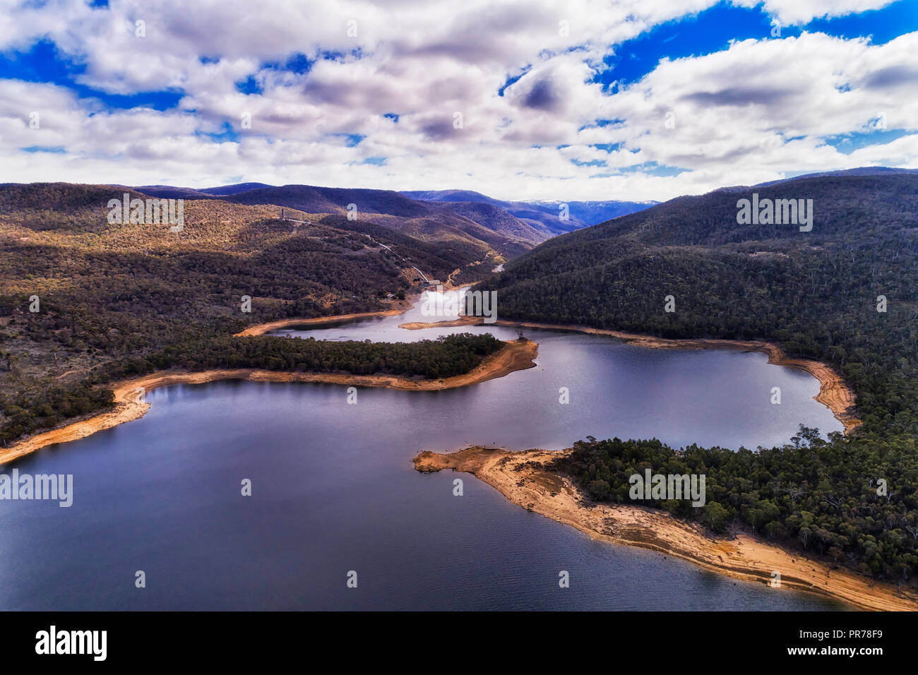 Delta des Snowy River in Jindabyne See Süßwasser-Reservoir von Jindabyne Damm hoch in den Bergen von Australien gebildet. Stockfoto