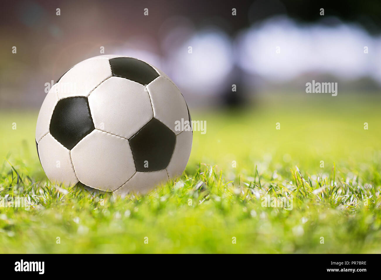 Fußball in der Nähe auf dem Spielfeld sport Hintergrund Stockfoto