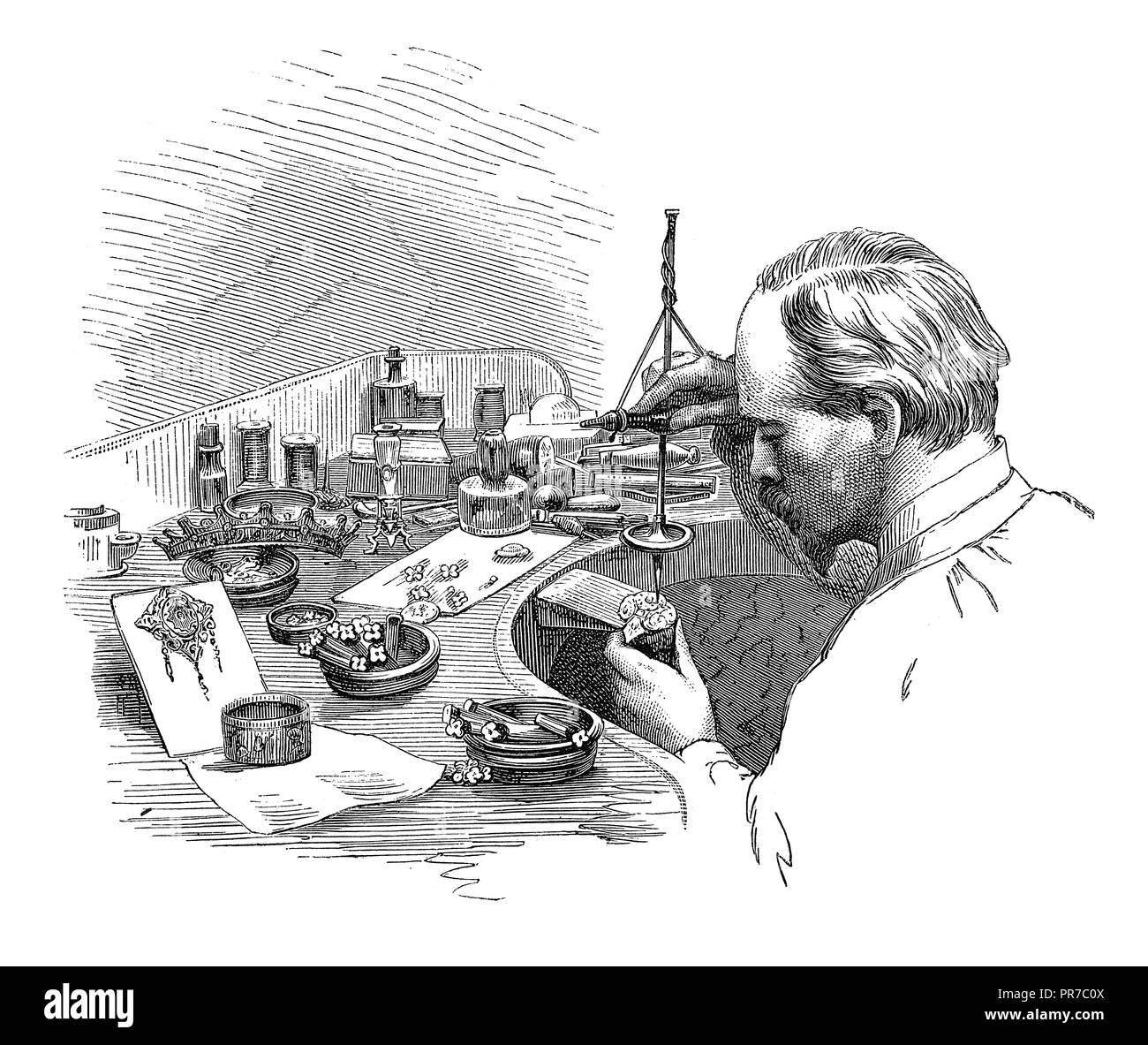 19 Abbildung von Bohrungen mit dem Bohrer - häufigen Betrieb bei Juwel machen. In "Die praktische Zeitschrift, eine Illustrierte Cy veröffentlicht. Stockfoto