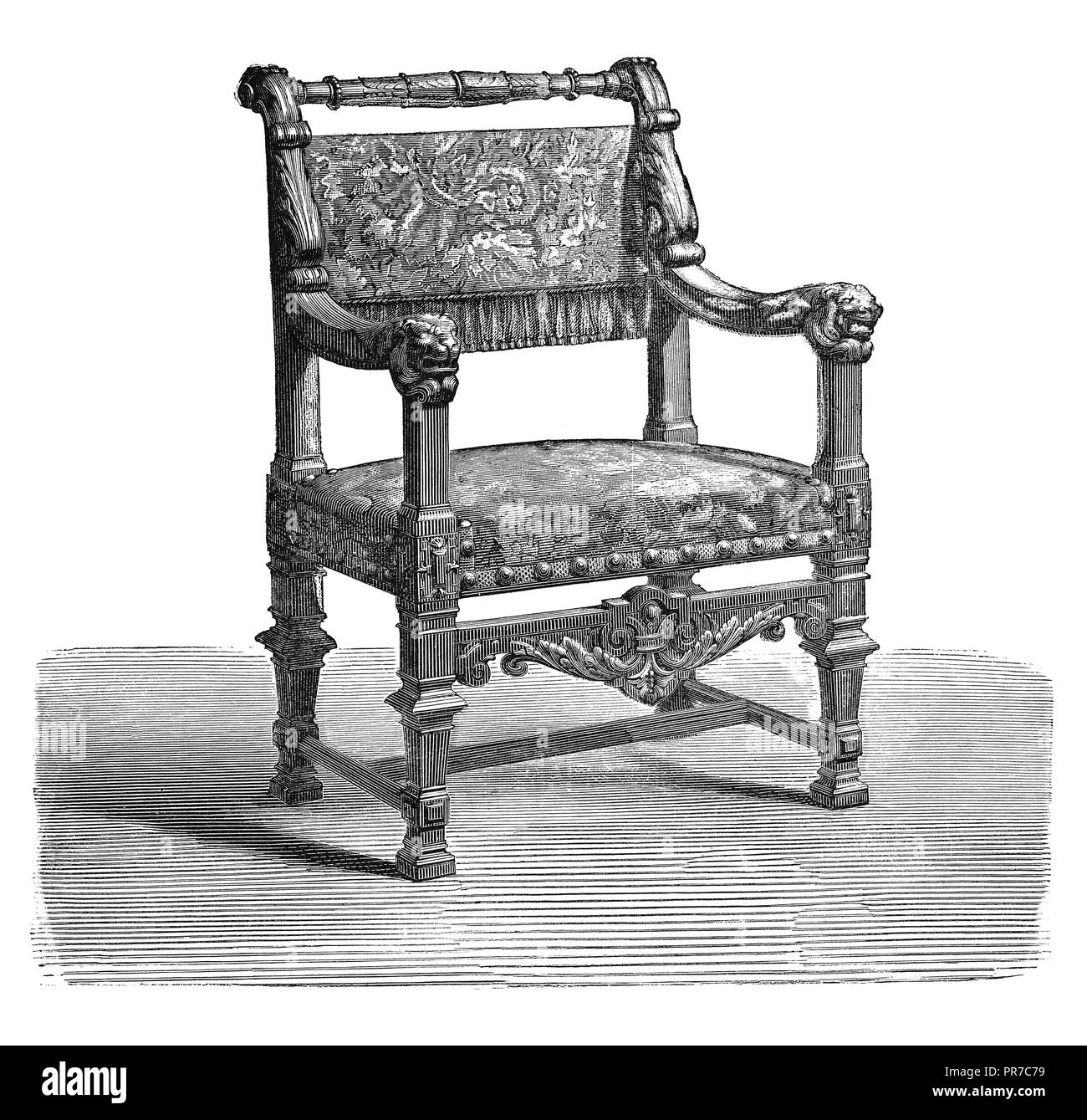 19 Abbildung: Fauteuil, durch Mazaroz-Ribalier. Stil von Henri II (1547-59). In "Die praktische Zeitschrift, eine Illustrierte Cycloped veröffentlicht. Stockfoto