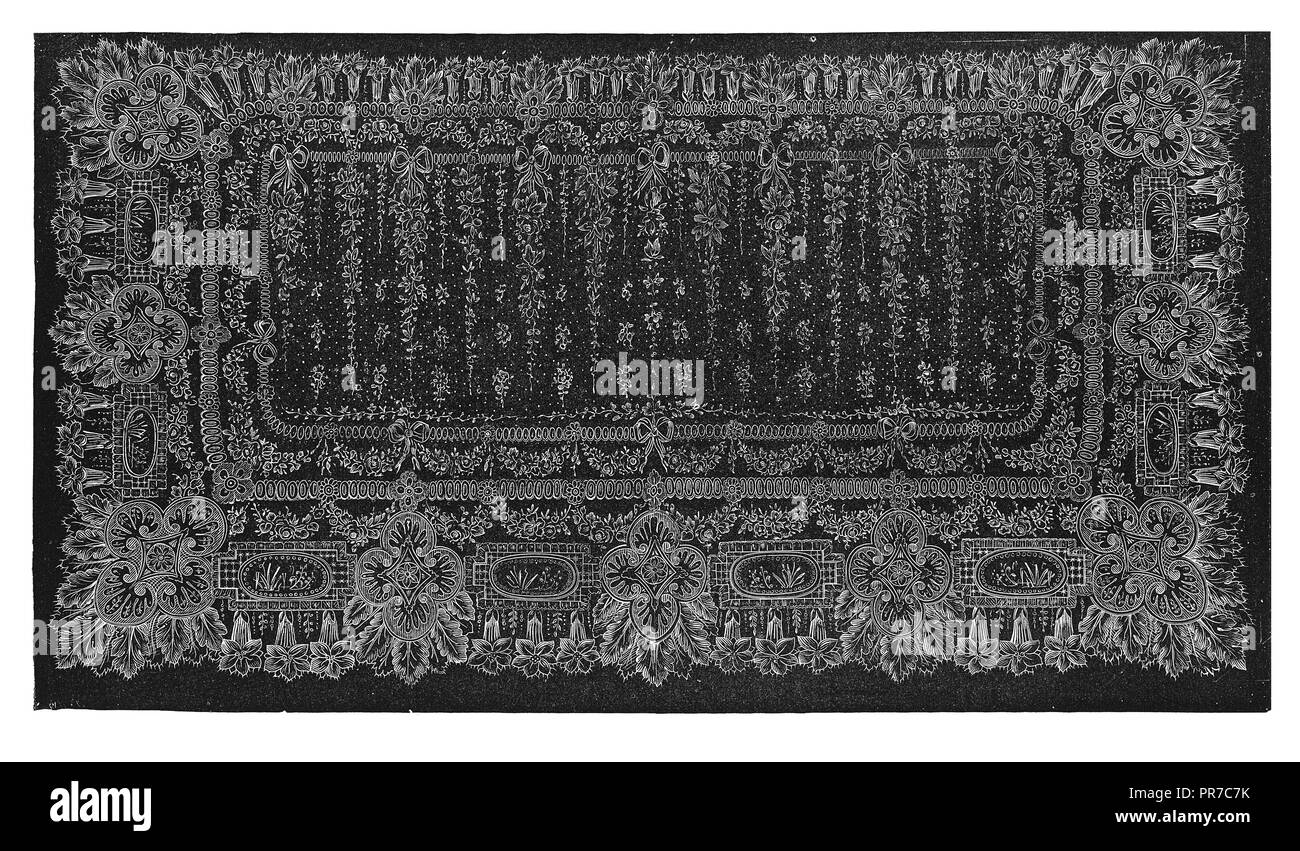 19. jahrhundert Illustration - Edelsteine der industriellen Kunst Mantel in Chantilly spitze. (Von der Einrichtung von Chevreux-Aubertot, 1786 gegründet). Chantil Stockfoto