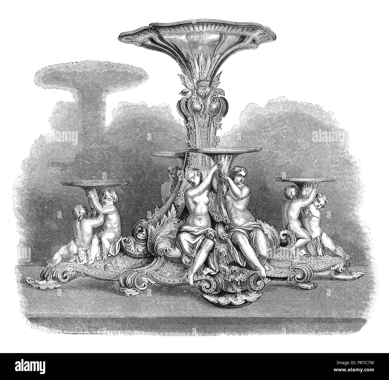 19. jahrhundert Illustration - Edelsteine der industriellen Kunst. Epergne. Von M.Odiot. (Louis XV). In "Die praktische Zeitschrift, eine Illustrierte Cyclopedia veröffentlicht. Stockfoto