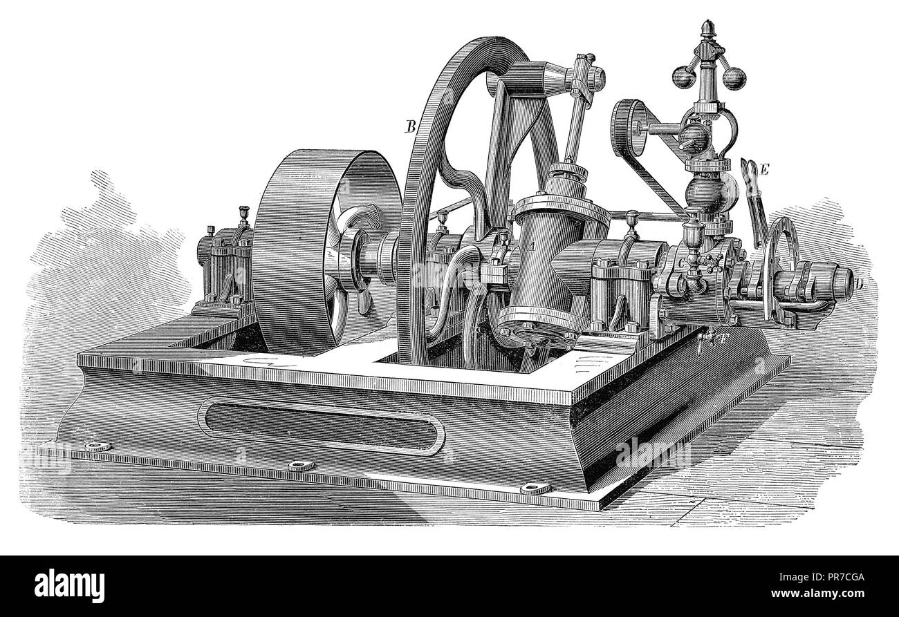 19 Abbildung von Scott und Morton's revolting Dampfmaschine. In "Die praktische Zeitschrift, eine Illustrierte Cyclopedia von Industrie veröffentlicht. Stockfoto