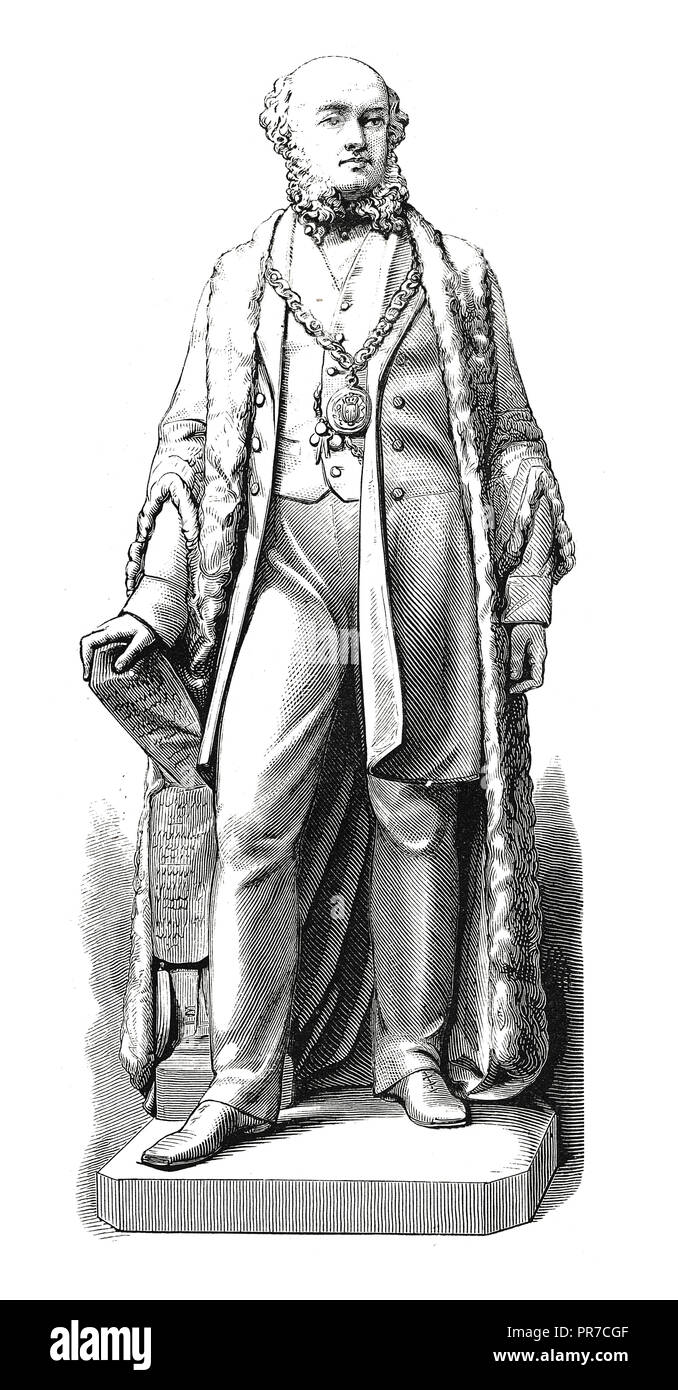 19 Abbildung einer Statue von Sir James Ramsden. Sir James Ramsden (1822-1896) war ein britischer Ingenieur, industrieller, und bürgerlichen le Stockfoto