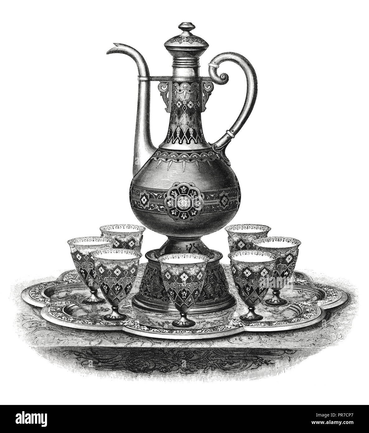 19 Abbildung: Perlen der industriellen Art türkischen Kaffee Service. (Champleve Schmelz). Durch Cristofle und Co. in "Die praktische Maga veröffentlicht. Stockfoto