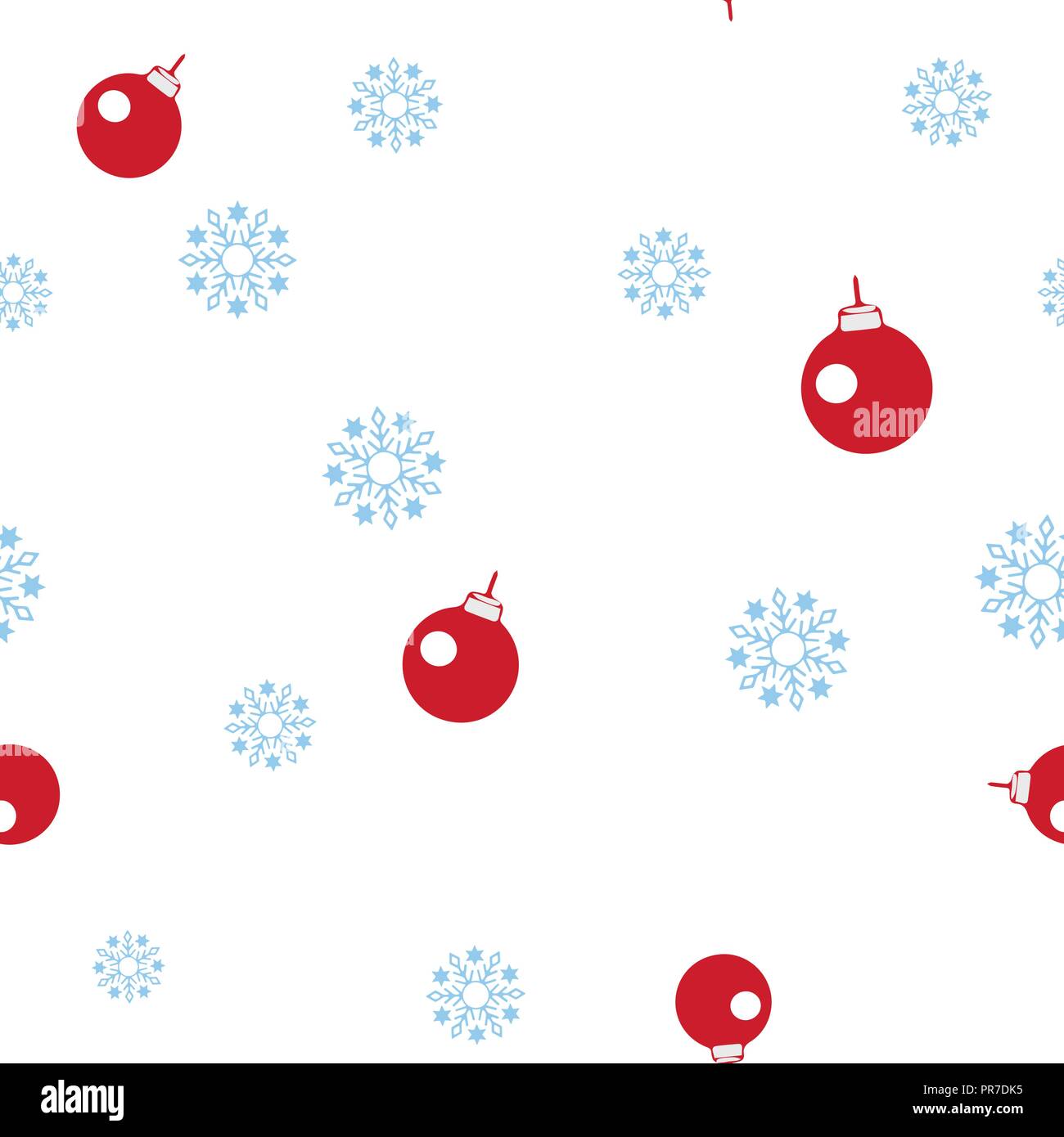 Rote Kugeln für die Dekoration einen Weihnachtsbaum und Schneeflocke nahtlose Muster. Auf einem weißen Hintergrund. Vector Illustration. Stock Vektor