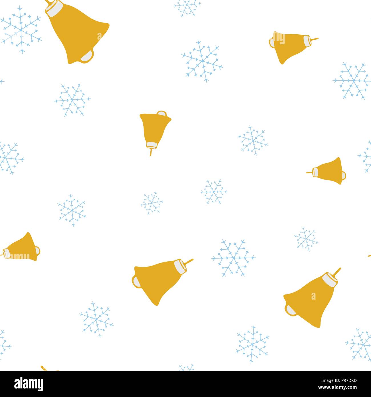 Goldene Glocken und Schneeflocke nahtlose Muster. Auf einem weißen Hintergrund. Vector Illustration. Stock Vektor