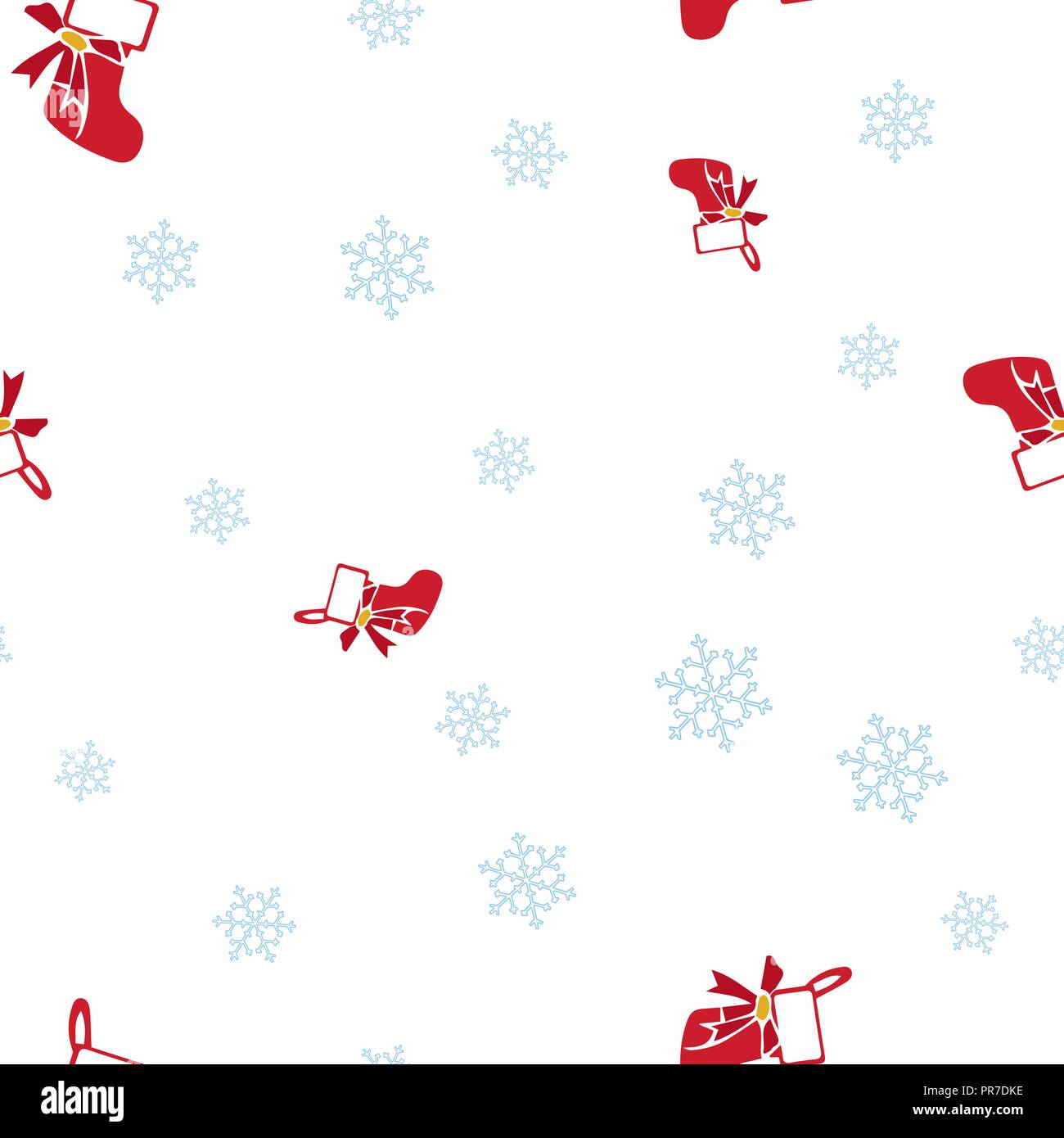 Red christmas Socke und Schneeflocke nahtlose Muster. Auf einem weißen Hintergrund. Vector Illustration. Stock Vektor