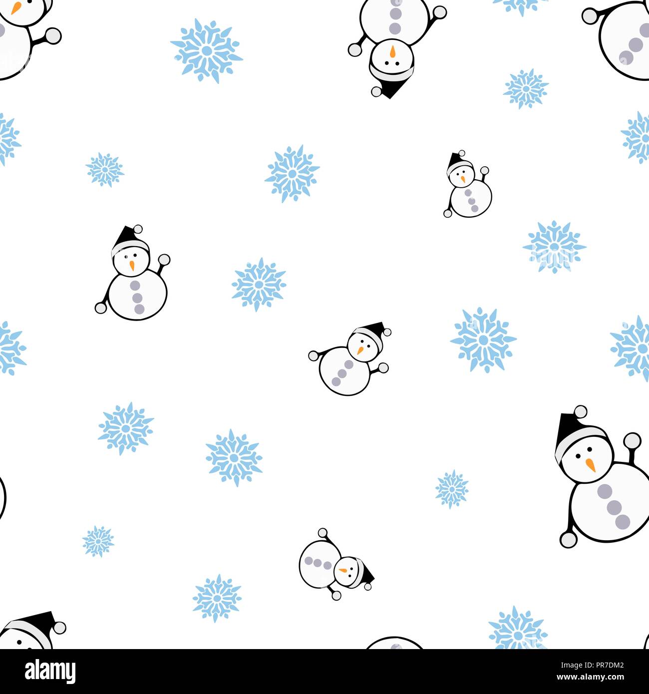 Schneemänner und Schneeflocken nahtlose Muster. Auf einem weißen Hintergrund. Vector Illustration. Stock Vektor