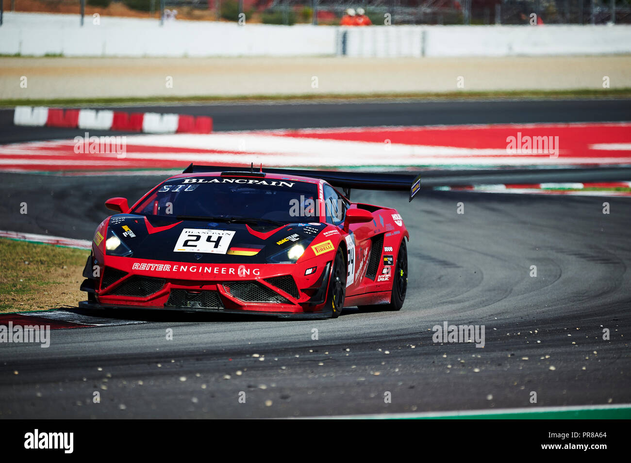 Circuit de Barcelona-Catalunya, Barcelona, Spanien. 30 Sep, 2018. Festival de la velocidad de Barcelona; Lamborguini Gallardo R EX durch Mads Siljehaug, Lenny Marioneck und Patric Niederhauser in Aktion während der Blancpain Endurance Cup Rennen der GT-Serie, Credit: Aktion plus Sport/Alamy leben Nachrichten Stockfoto