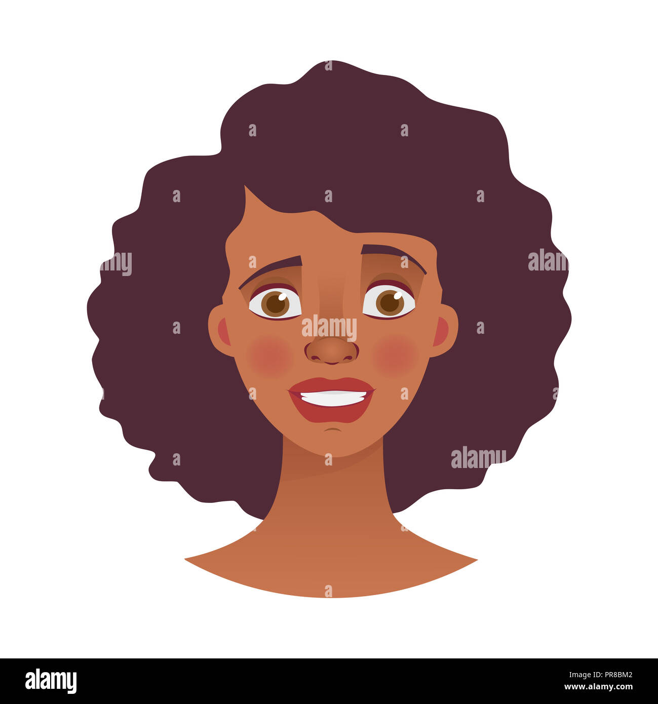 Gesicht der afrikanischen Frau. Gefühle der afrikanischen amerikanischen Frau Gesicht. Mimik Abbildung Stockfoto