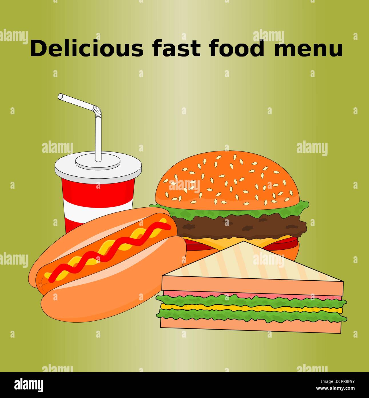 Frische und köstliche fast food Menü Burger mit Käse, Schinken Sandwich und Hot Dog Stock Vektor