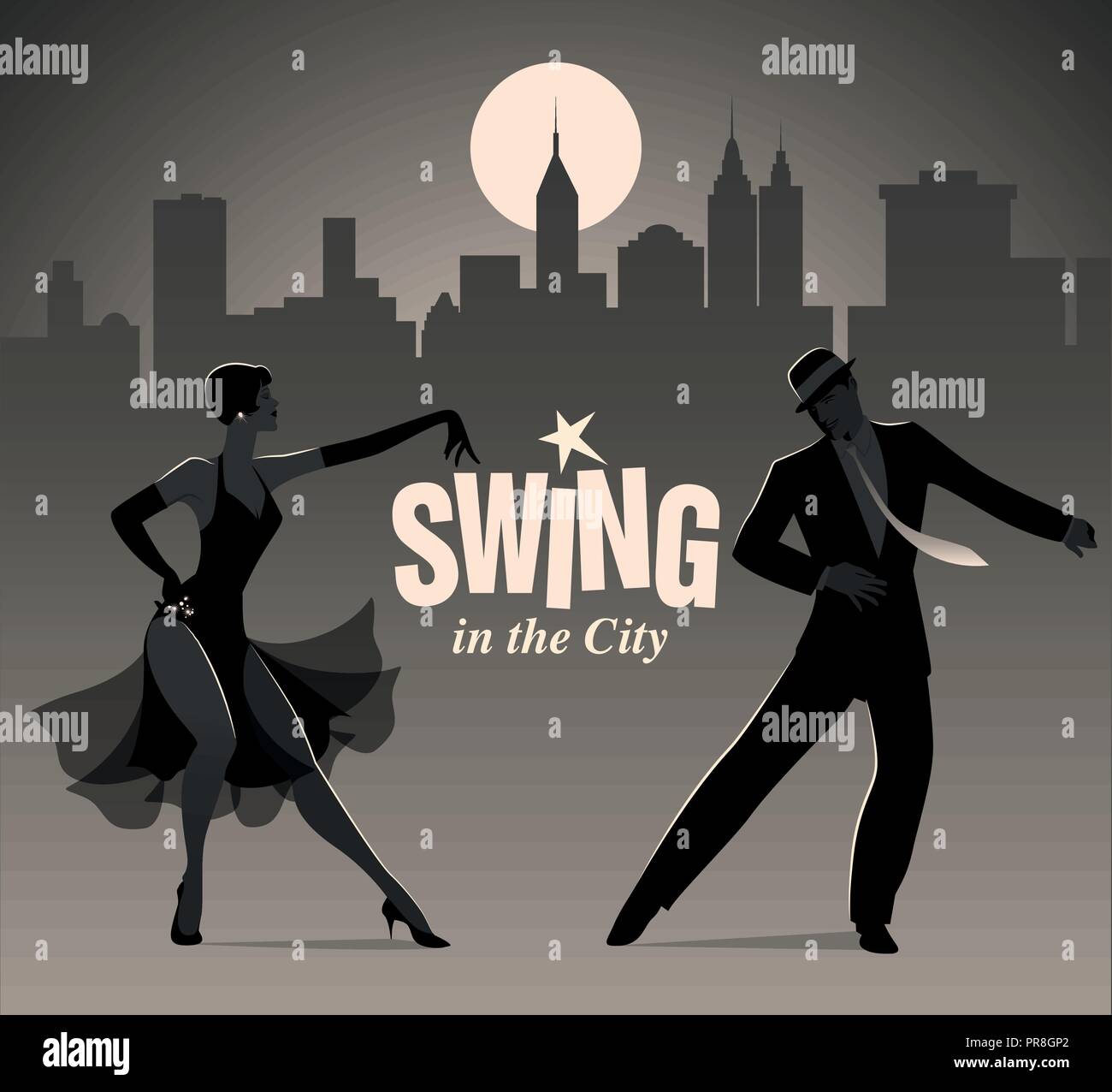 Elegantes Paar 1950 s Kleidung Stil gekleidet, tanzen Jazz oder Swing Stock Vektor