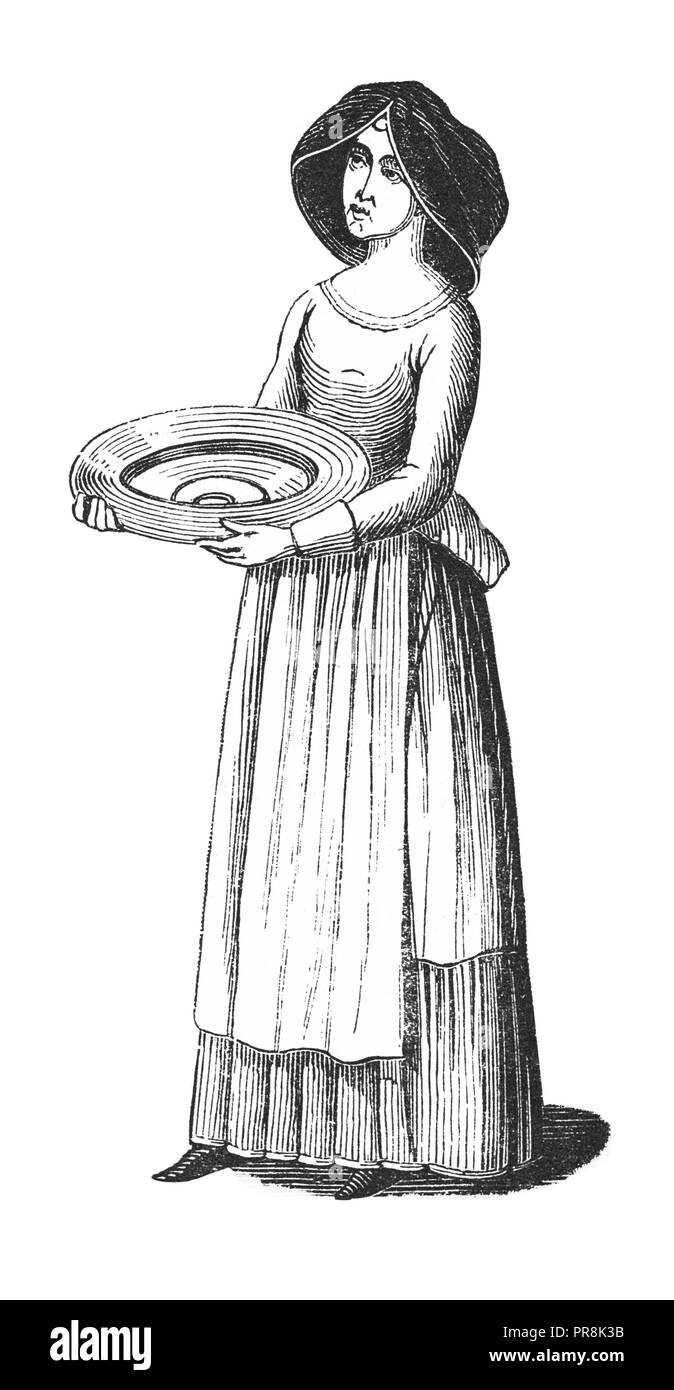 19 Abbildung: eine Frau, die Schüssel. Detail nach dem französischen Manuskript seit dem 15. Jahrhundert, in der Bibliothek des British Museum erhalten. Ori Stockfoto