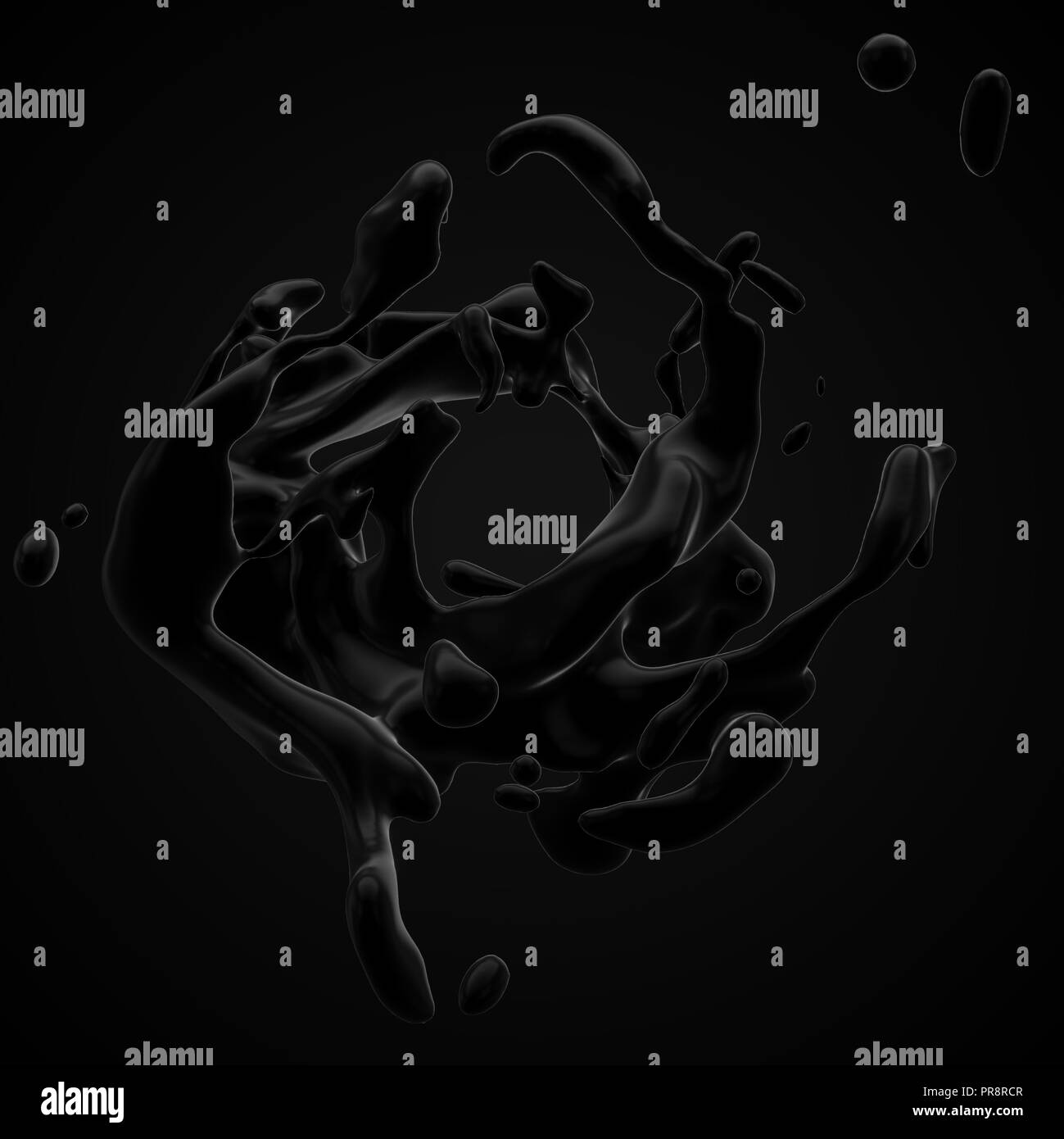 Seltsame blackfluid Bewegungen ohne Gravitation. 3D-Darstellung Stockfoto