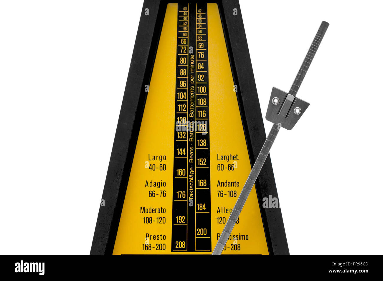 Mechanische braun antik Metronom auf weißem Hintergrund Stockfoto