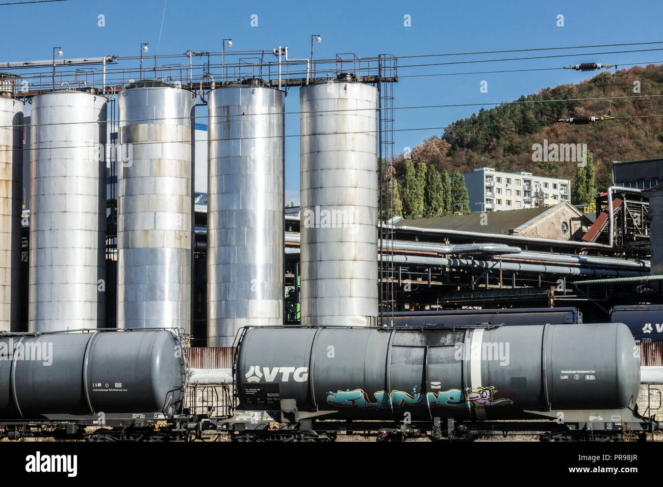 Setuza Fabrik, Bahn Zisterne, Ústí nad Labem, Tschechische Republik Stockfoto