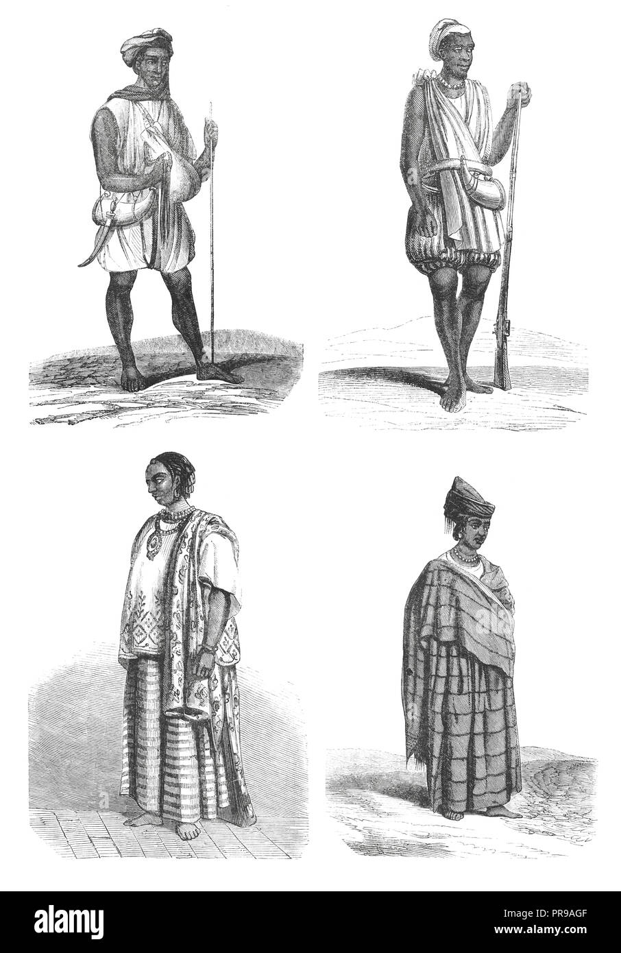 Illustration von Joloffs oder Wolof Kostümen aus dem 19. Jahrhundert - Zeichnungen von Nousveaux. Originalkunstwerke in Le Magasin Pittoresque Stockfoto