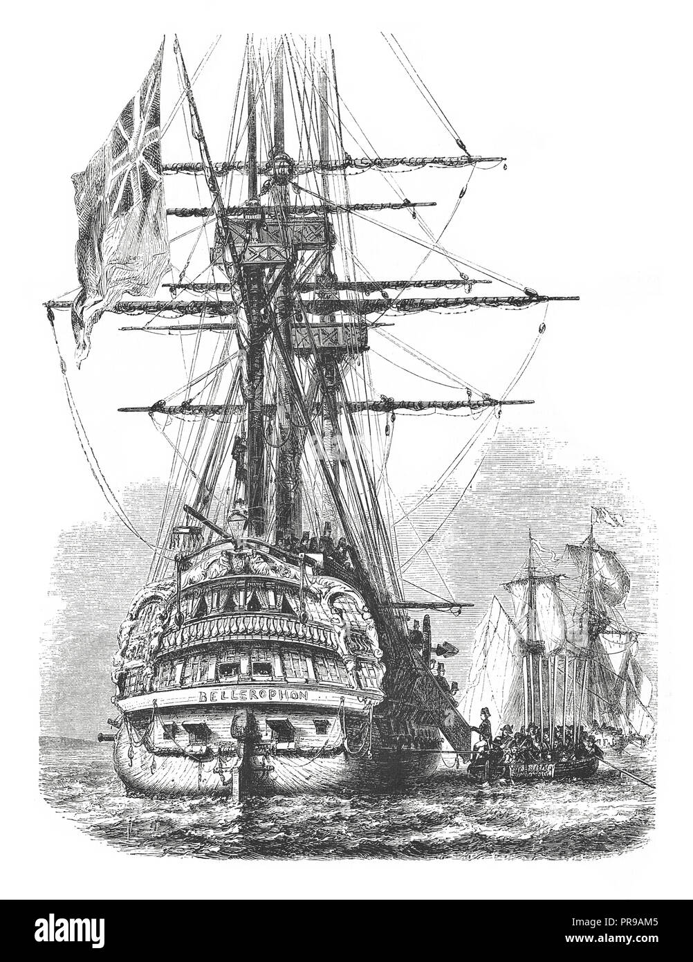 19 Abbildung: Bellerophon - Napoleon für England, 5. Juli 1815. Originale Kunstwerke in Le Magasin Pittoresque von M. A. veröffentlicht. Stockfoto