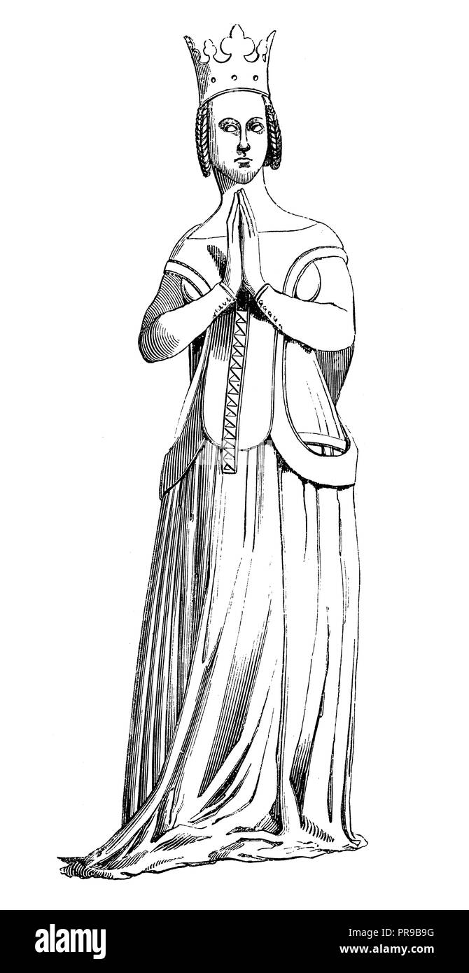 19 Abbildung der Königin Jeanne de Bourbon, Frau von Charles V - nach einer antiken Statue in der celestine Kirche in Paris (antike Gravur Stockfoto