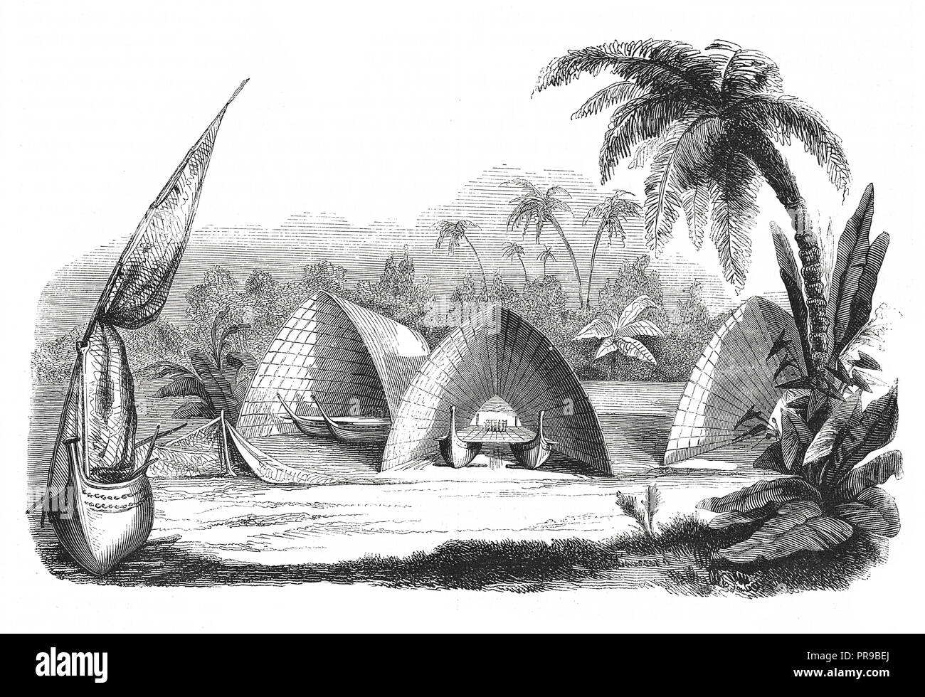 19 Abbildung: Tonga Tabu. (Zentrale Polynesien. Hangars der Flotte). Originale Kunstwerke in Le Magasin Pittoresque herausgegeben von M. A. Lach Stockfoto