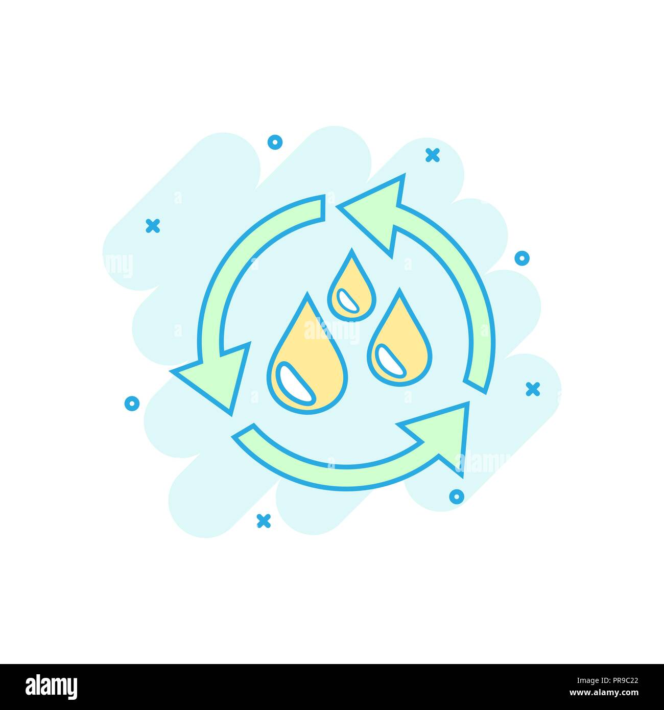 Cartoon farbiges Wasser Symbol im Comic-stil. Recycling Abbildung Piktogramm. Ökologie Zeichen splash Geschäftskonzept. Stock Vektor