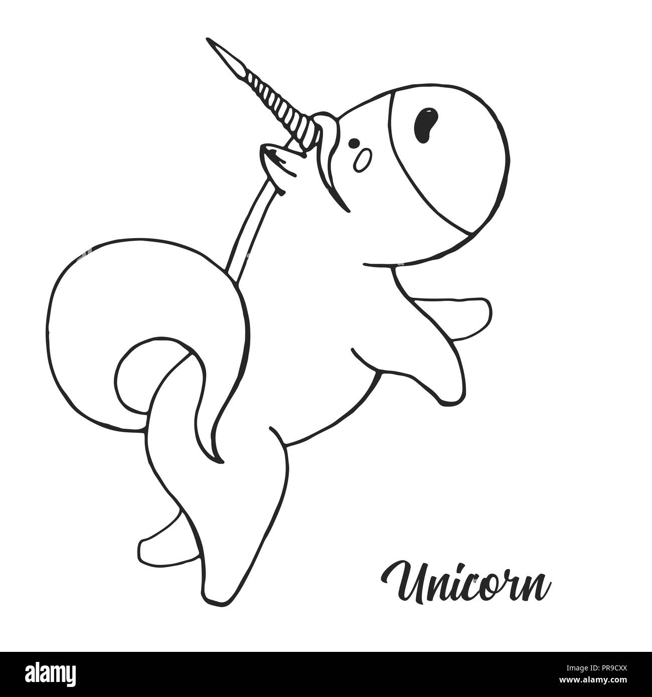 Skizze von Einhorn auf weißem Hintergrund. Vector Illustration Stock