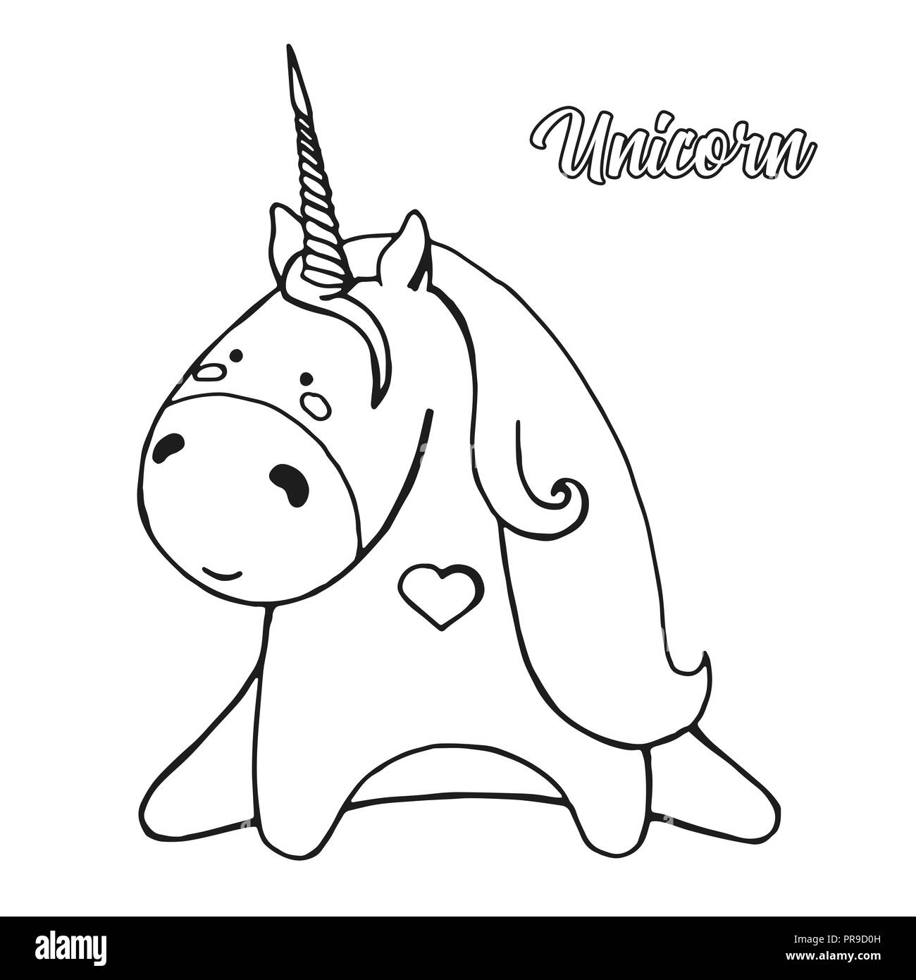 Skizze von Einhorn auf weißem Hintergrund. Vector Illustration Stock