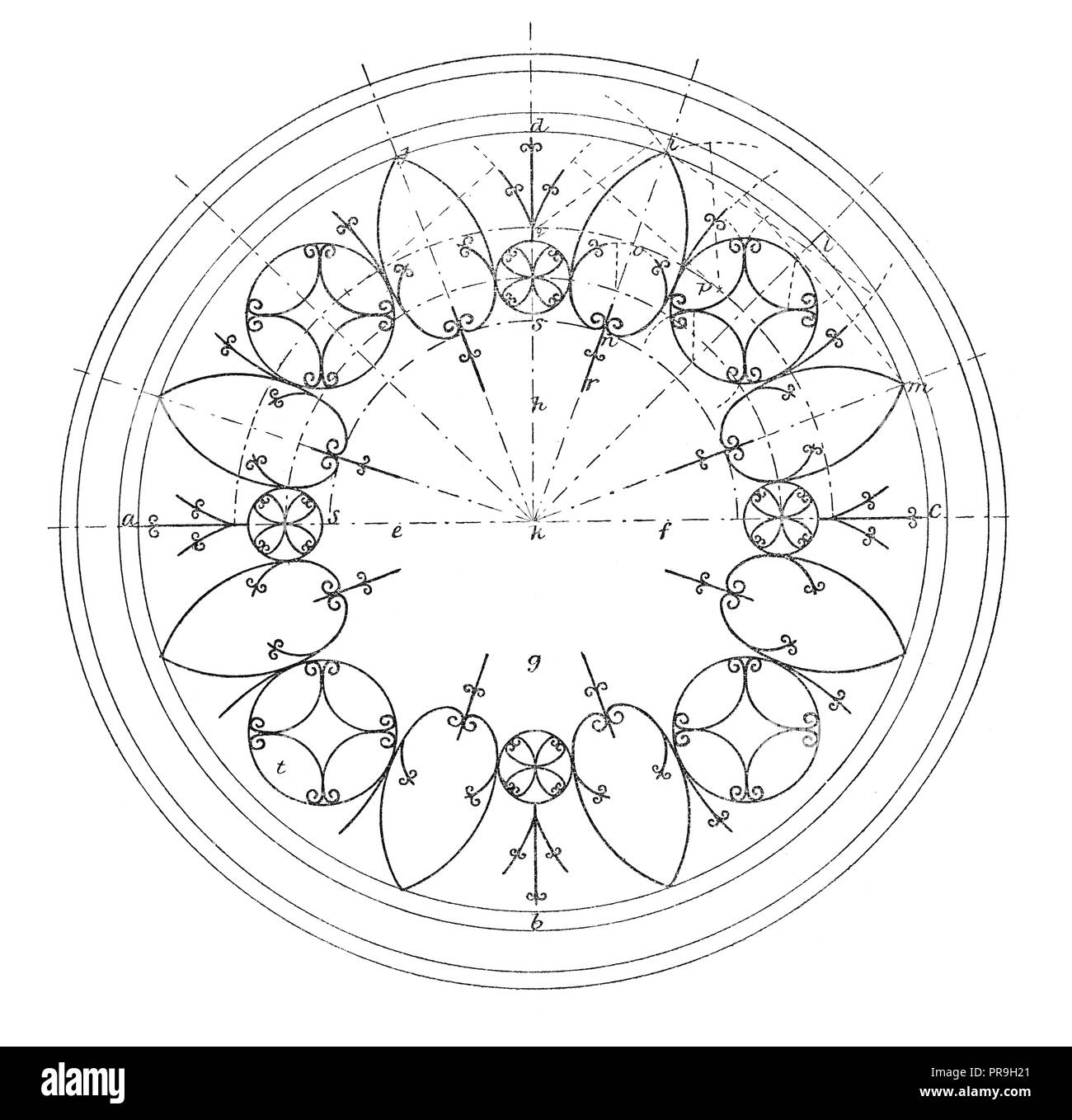 19 Abbildung: ein Design für ein kreisförmiges Ornament in Metall- oder schmiedeeisernen Arbeiten. In "Die praktische Zeitschrift, eine Illustrierte Cycl veröffentlicht. Stockfoto