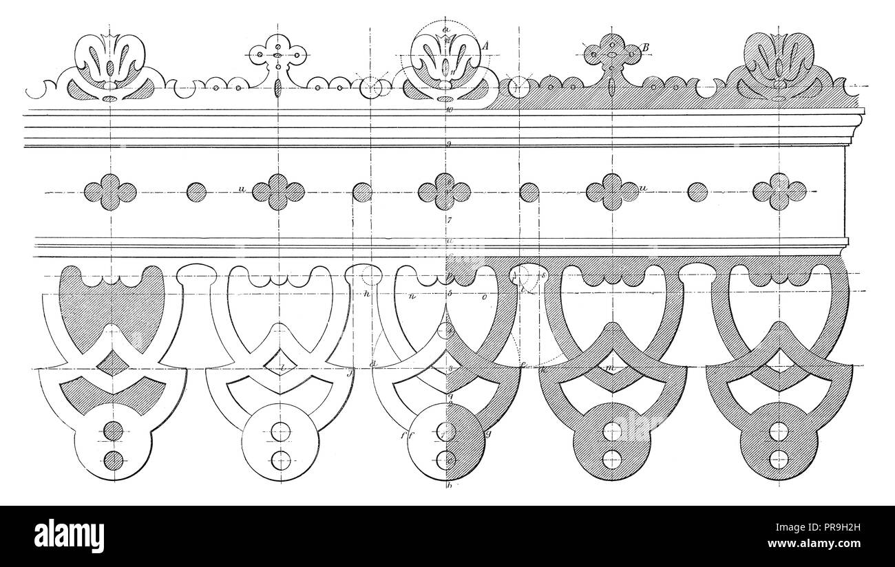 19 Abbildung: ein Design für ein Doppelzimmer eaves Board. In "Die praktische Zeitschrift, eine Illustrierte Cyclopedia von Industrial News, Veröffentlicht in Stockfoto