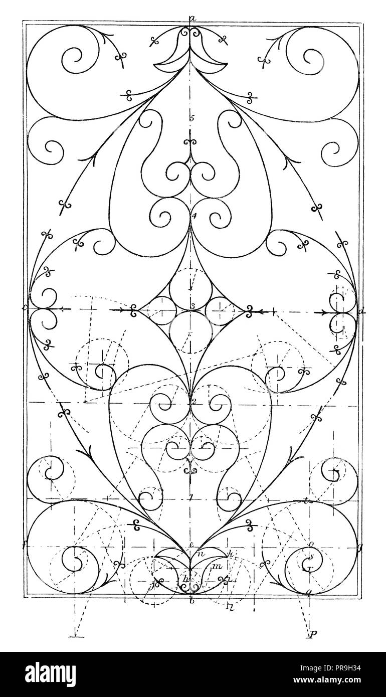 19 Abbildung: ein Design für ein Lochblech geeignet für schmiedeeiserne Arbeit oder für Holz. In "Die praktische Zeitschrift, eine Illu veröffentlicht. Stockfoto