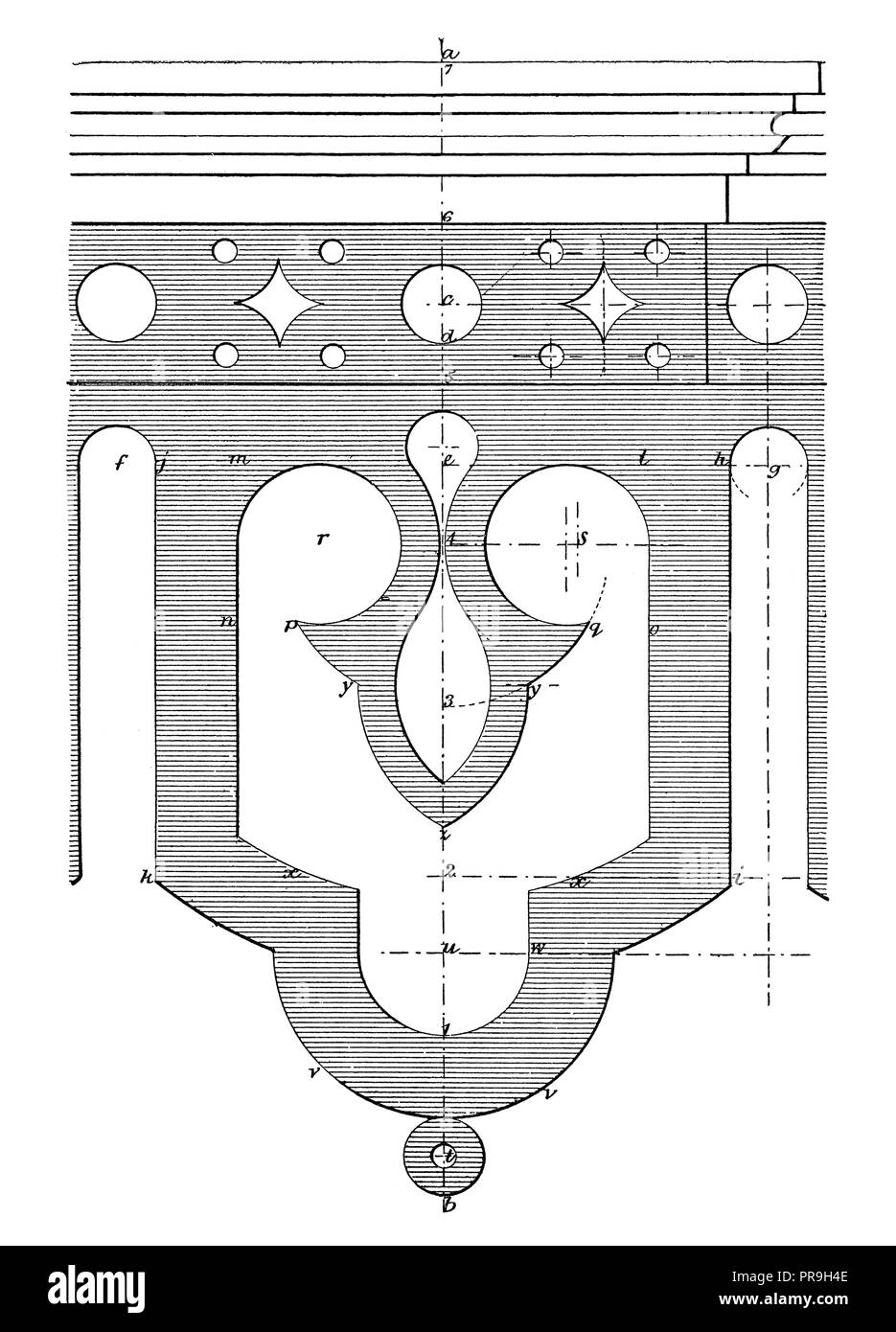 19 Abbildung: ein Design für dekorative Holzarbeiten Arbeiten mit Linien und Zentren - Für einzelne eavesboard. "In der praktischen Maga veröffentlicht. Stockfoto