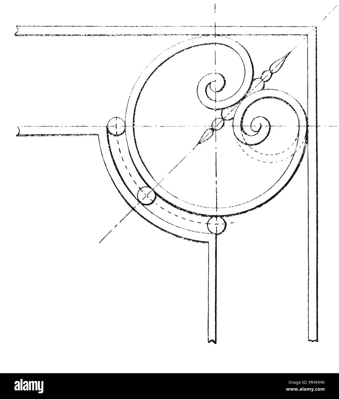 19 Abbildung: ein Design von schmiedeeisernen Geländer. In "Die praktische Zeitschrift, eine Illustrierte Cyclopedia von Industrial News veröffentlicht. Stockfoto