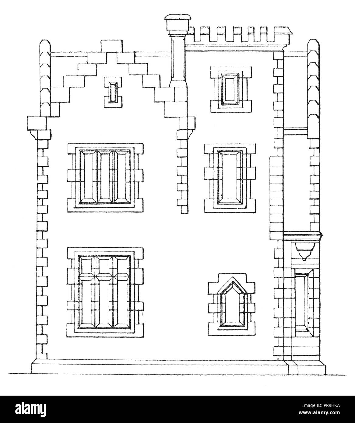 19 Abbildung: east end Erhöhung von einem Ferienhaus in den heimischen Gotik oder im Tudor Stil. In "Die praktische Zeitschrift, eine Illustr veröffentlicht. Stockfoto