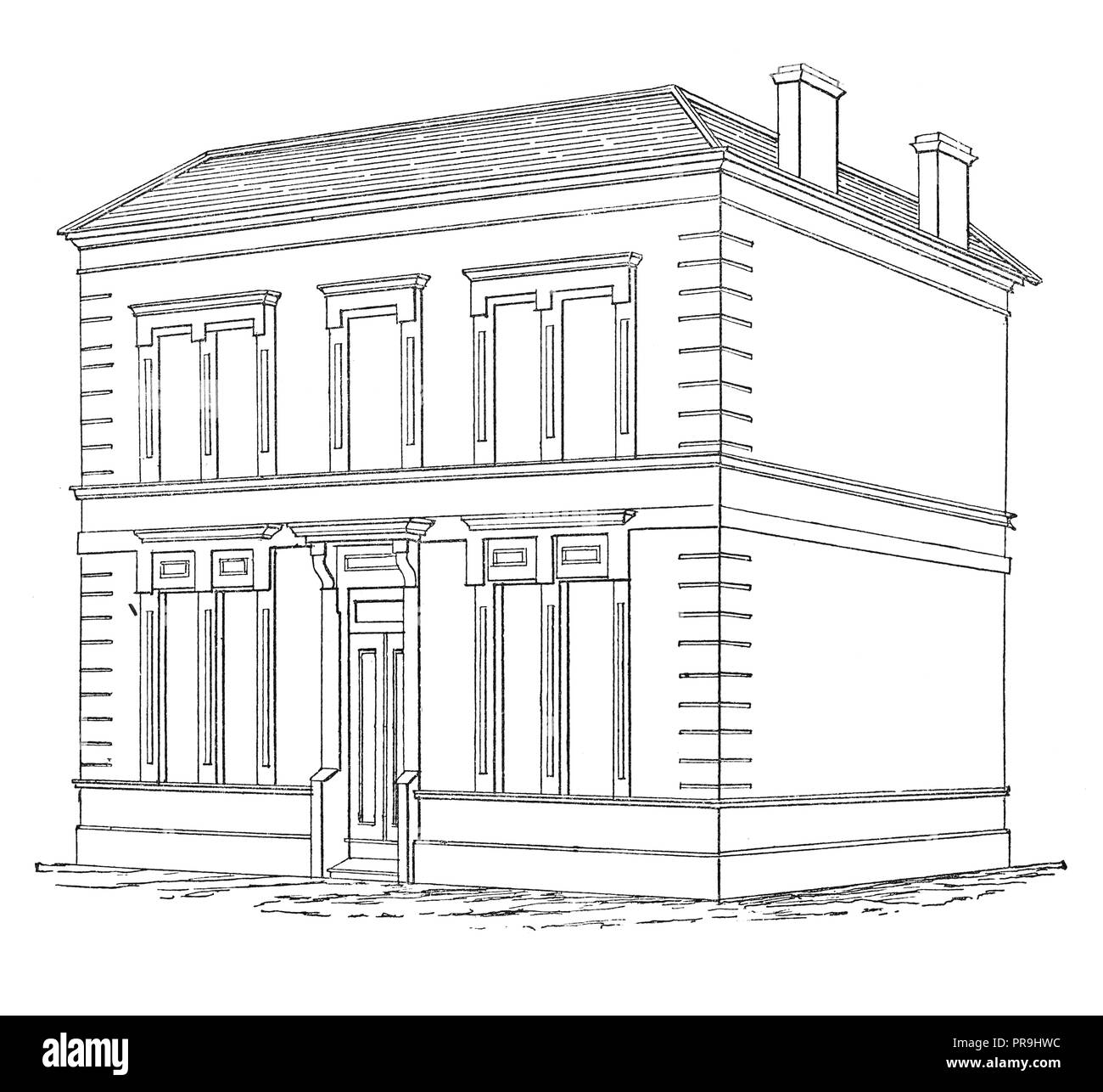 19 Abbildung einer Villa als in der Perspektive entwickelt. In "Die praktische Zeitschrift, eine Illustrierte Cyclopedia von Industrial News veröffentlicht, ICH Stockfoto
