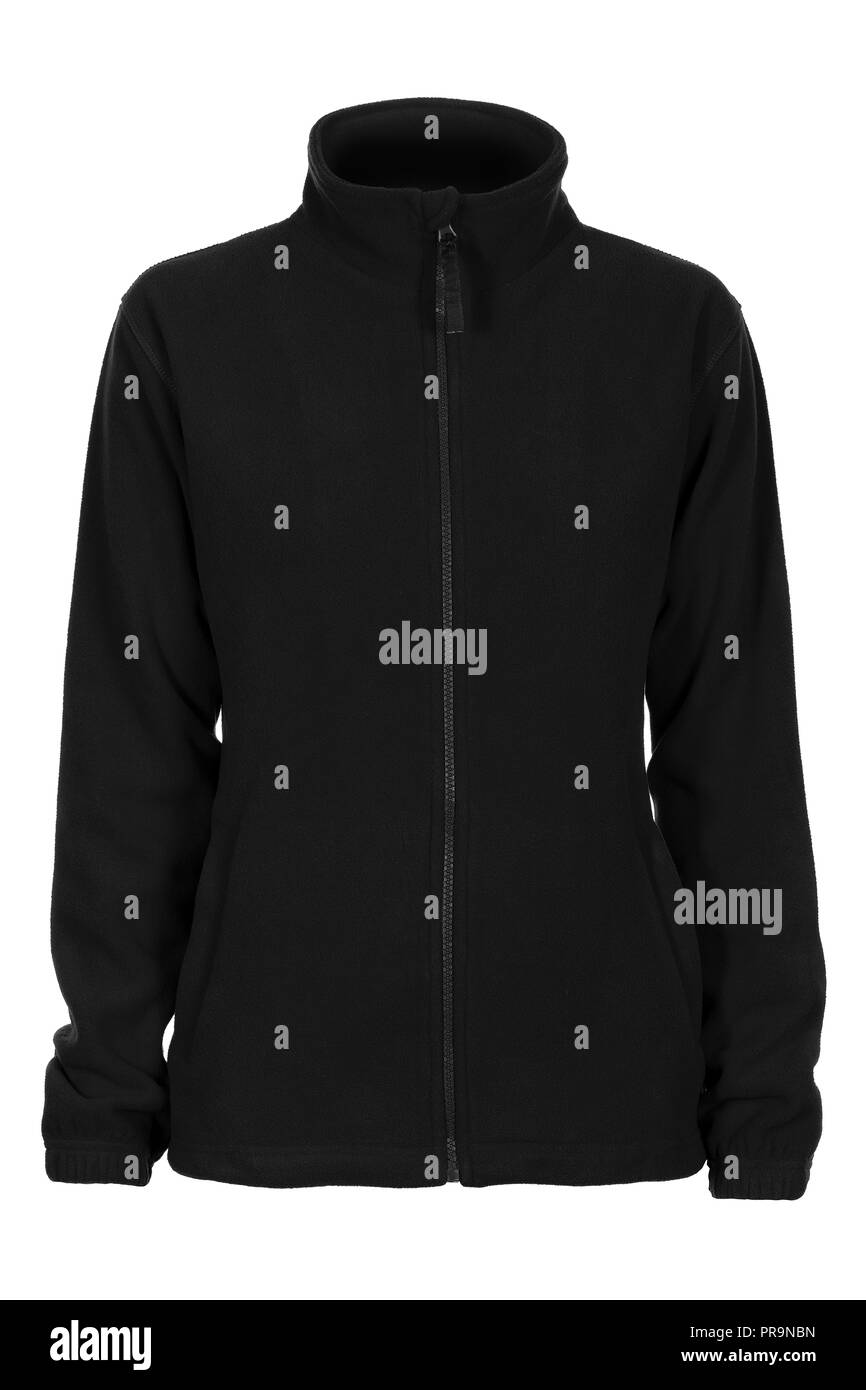 Schwarz sweatshirt Fleece für Frau auf weißem Hintergrund Stockfoto