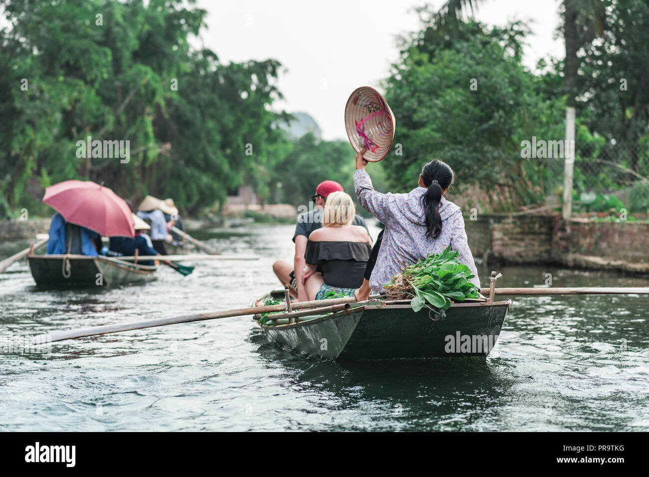 Bootsfahrt von Vung Straßenbahn Pier. Traditionelle Paddle - Bootsfahrt können die Touristen wirklich die Ruhe und die Schönheit der Natur der Ngo Dong Fluss zu schätzen wissen. Stockfoto