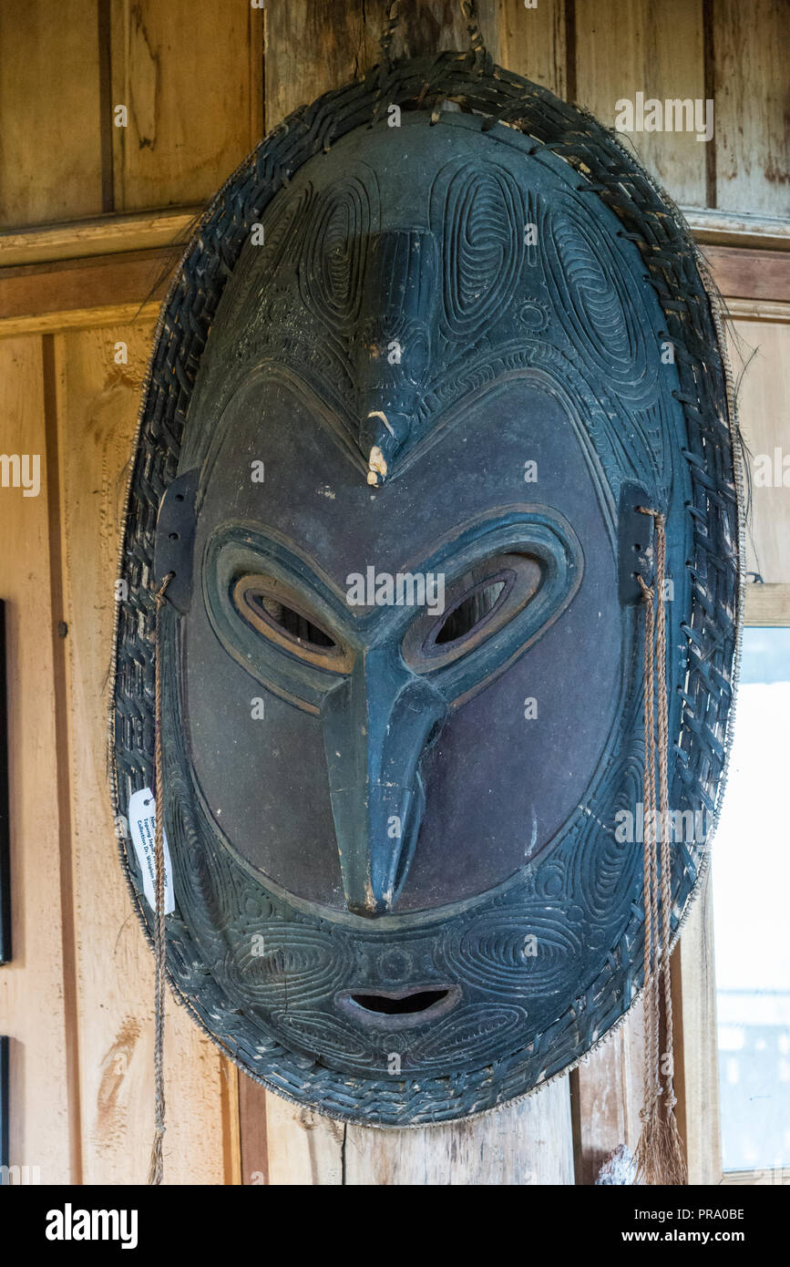 Krieg Shield als menschliches Gesicht verziert. Wamena, Papua, Indonesien. Stockfoto
