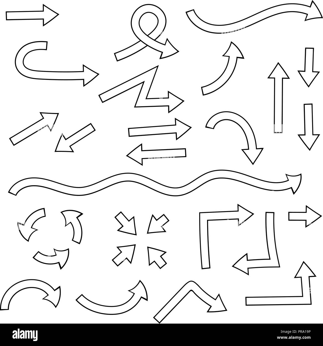 Pfeile. Flache Kontur Symbole gesetzt Stock Vektor