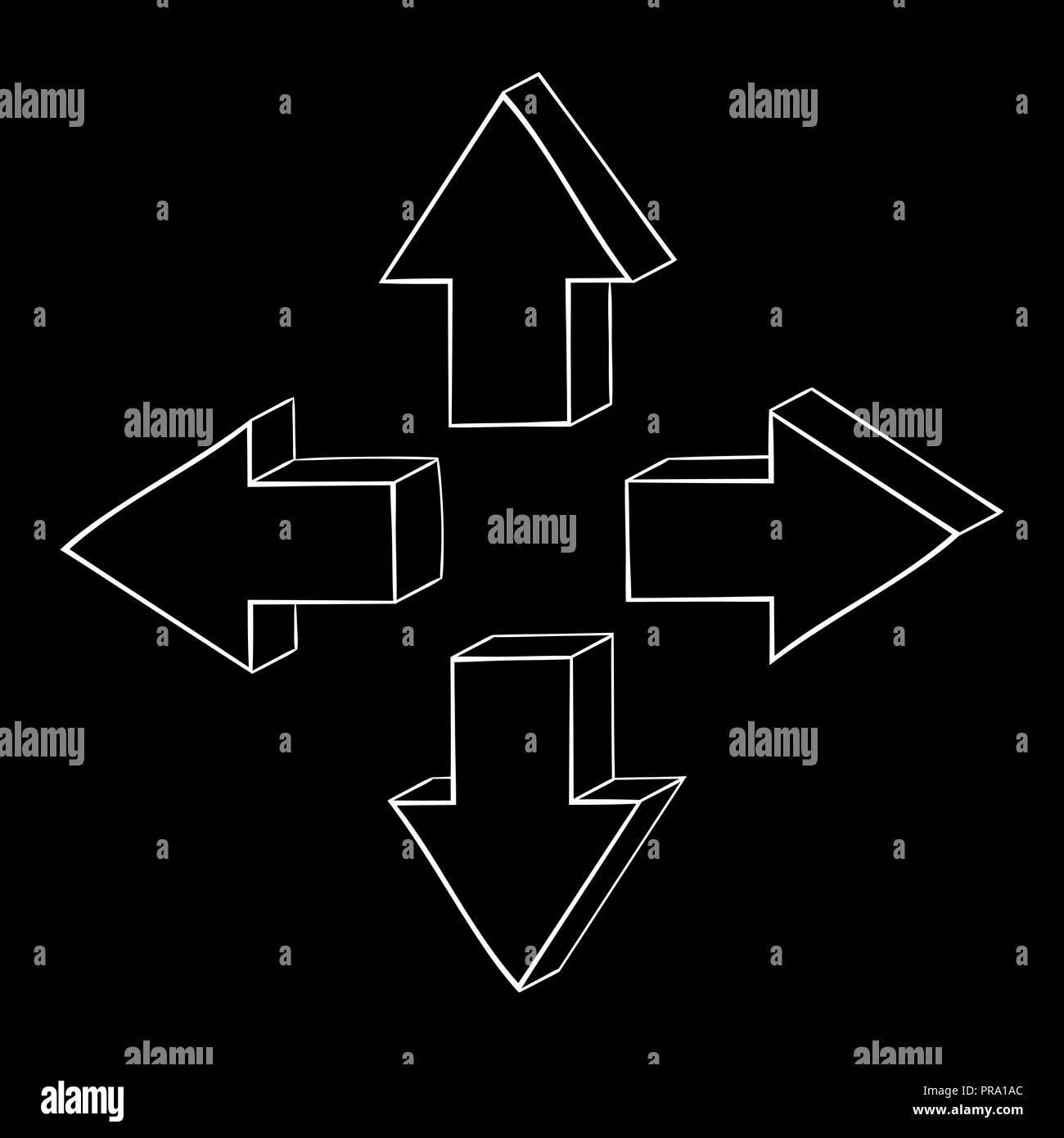 Pfeil hand gezeichnete Skizze. Auf schwarzem Hintergrund Stock Vektor