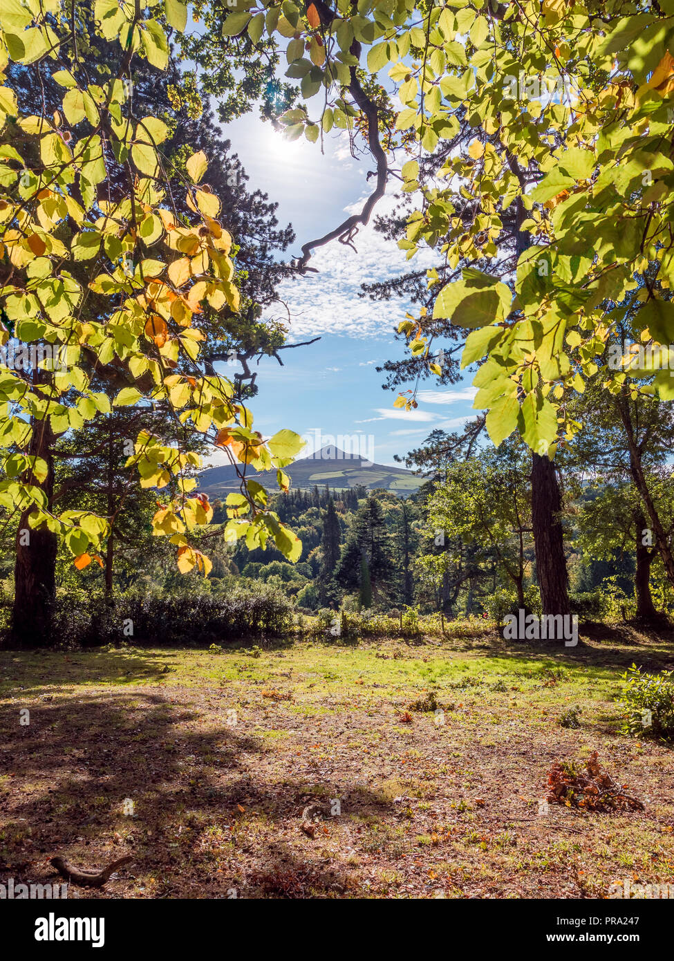 Bray, Irland, 24. September 2018. Powerscourt House im Powerscourt Garden. Panoramablick. Es ist eines der führenden touristischen Attraktionen in Irela Stockfoto