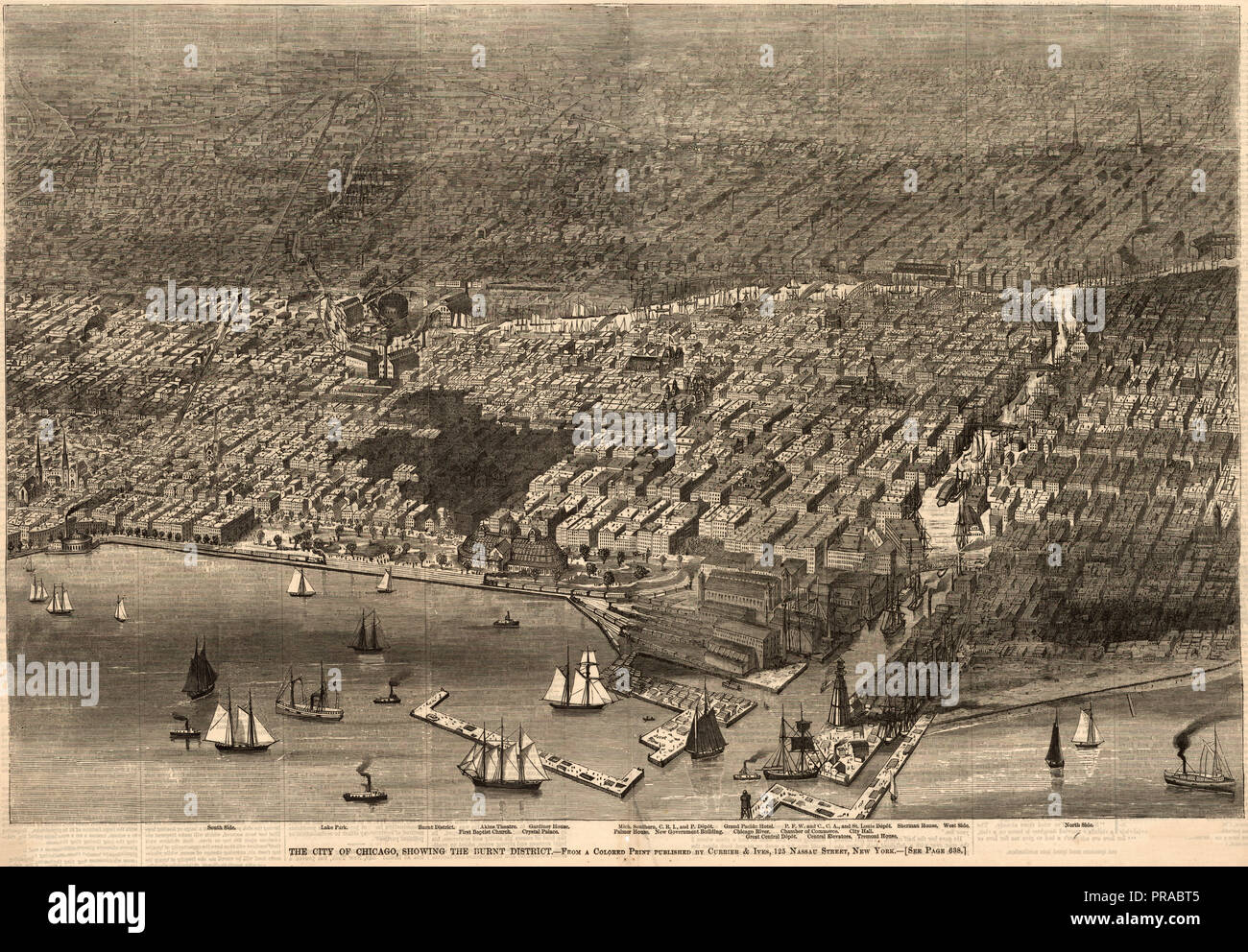 Die Stadt Chicago, zeigt die verbrannten District, ca. 1874 Stockfoto
